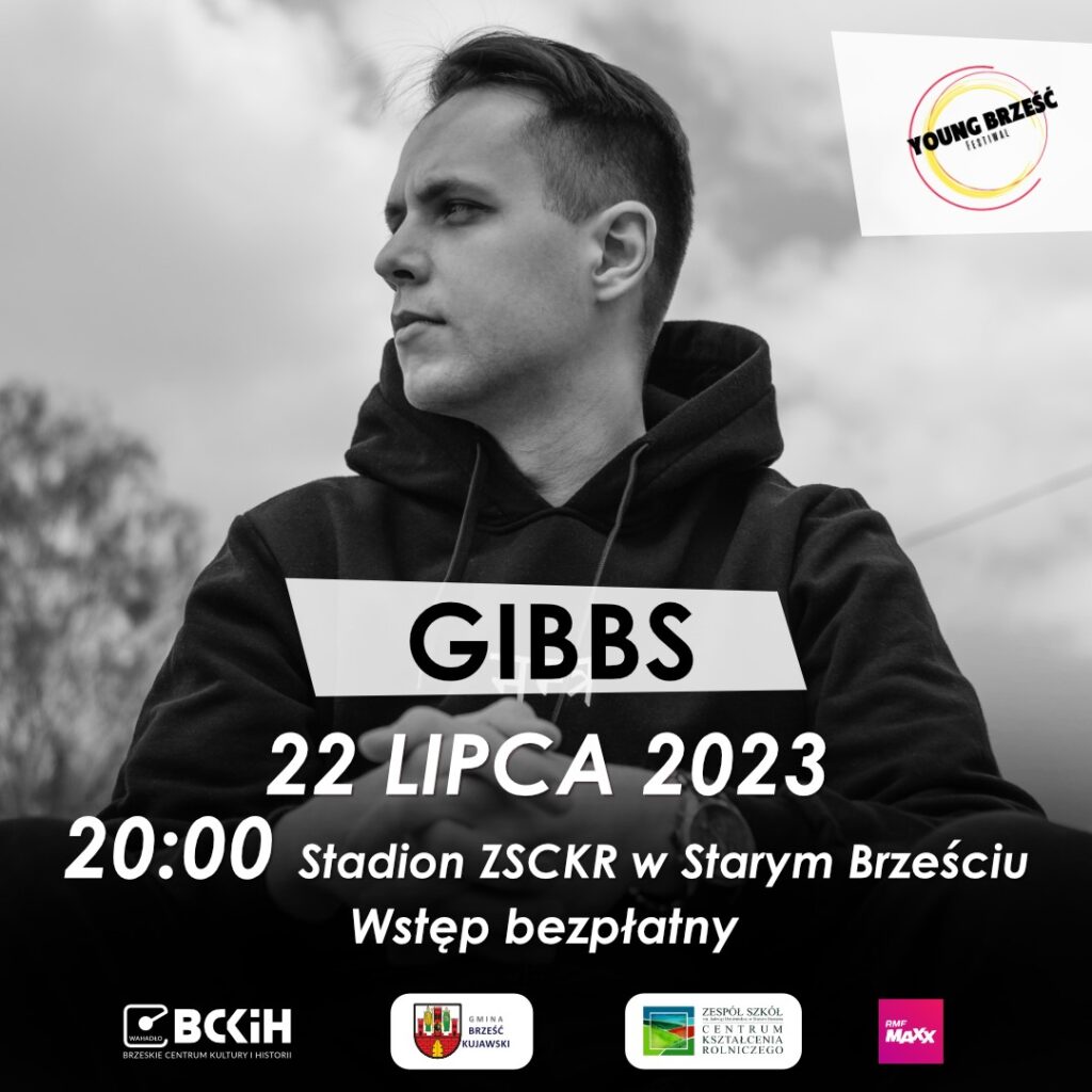 Na grafice znajduje się młody raper - GIBBS. Jego koncert odbędzie się 22 lipca w Brześciu Kujawskim.